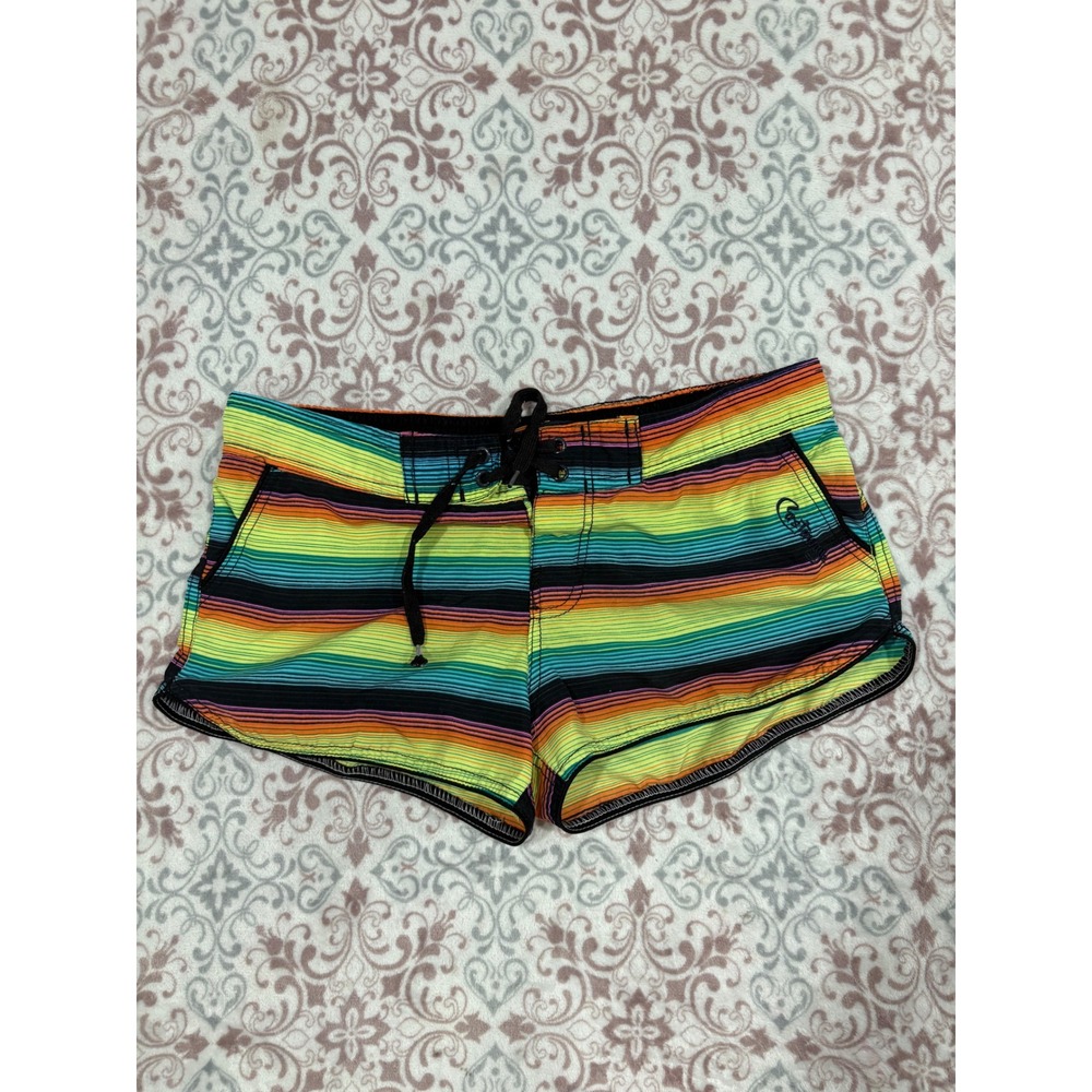 Castaways Rainbow Stripe Board Shorts Womens Medium Multi Color Swim Beach Trunk